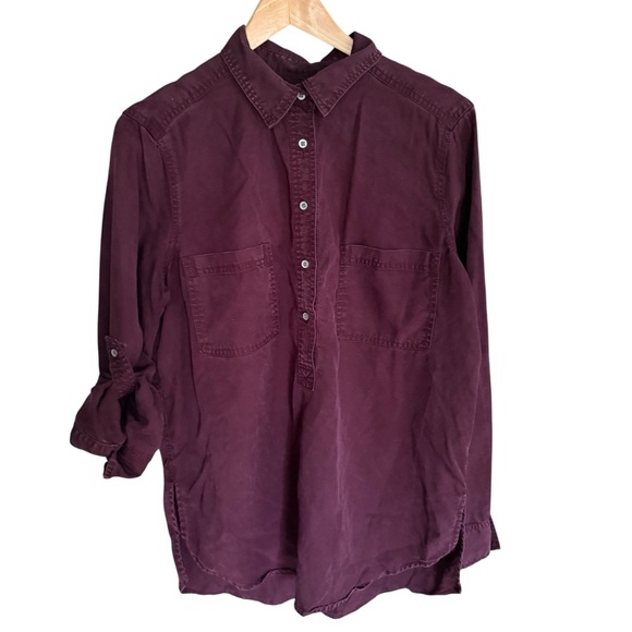 Lou & Grey Womens Purple Pop Over roll tab Sleeves Shirt Size M - Picture 2 of 9
